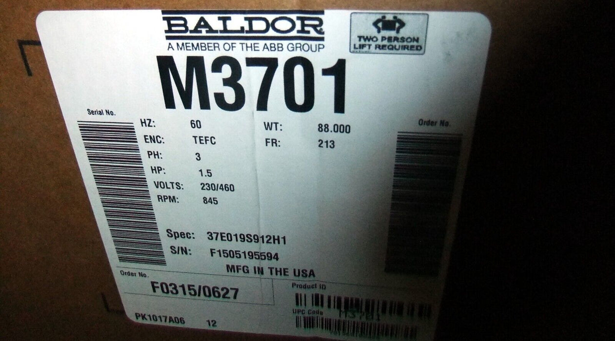 Baldor Foot Mounted Motor 1.5 HP M3701