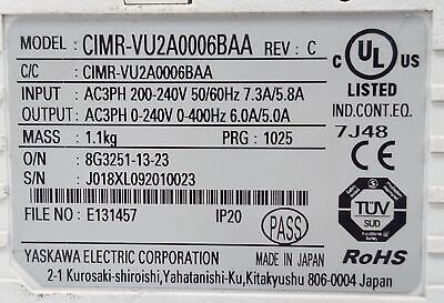 Yaskawa CIMR-VU2A0006BAA 240 V 3 Phase 1 hp Variable Frequency Drive