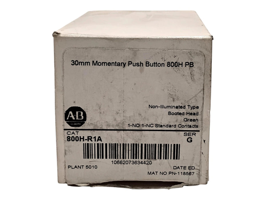 Allen-Bradley 800H-R1A Series G 30mm Booted Green Head Pushbutton
