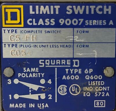 Square D 9007C54FH 600 V Side Plunger Limit Switch