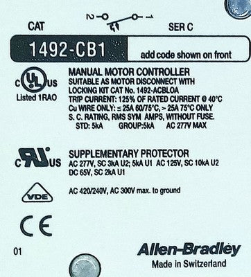 Allen-Bradley 1492-CB1-H060 Ser C 277 V AC 6 A Miniature Circuit Breaker
