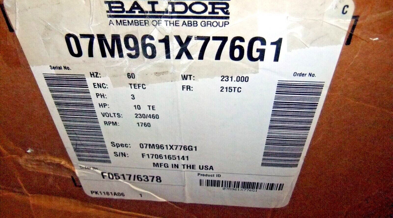 Baldor Motor 10 HP 07M961X776G1