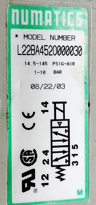 Numatics L22BA452O000030 14.5-145 psi Solenoid Valve Without Coil