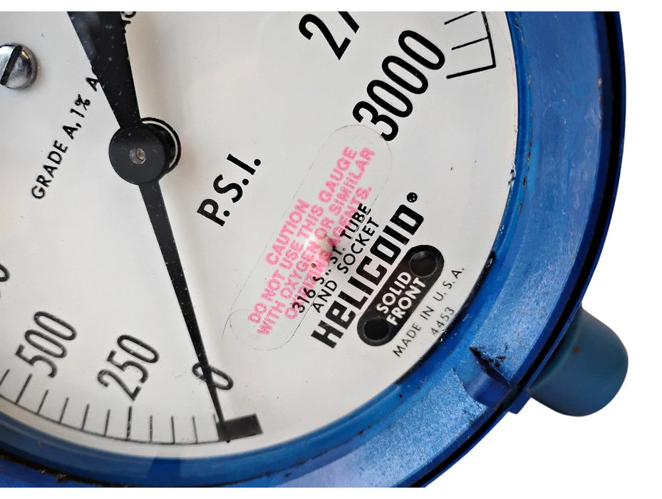 Helicoid J4J2J1A0R0000 1/2" NPT 0-3000 PSI Pressure Gauge