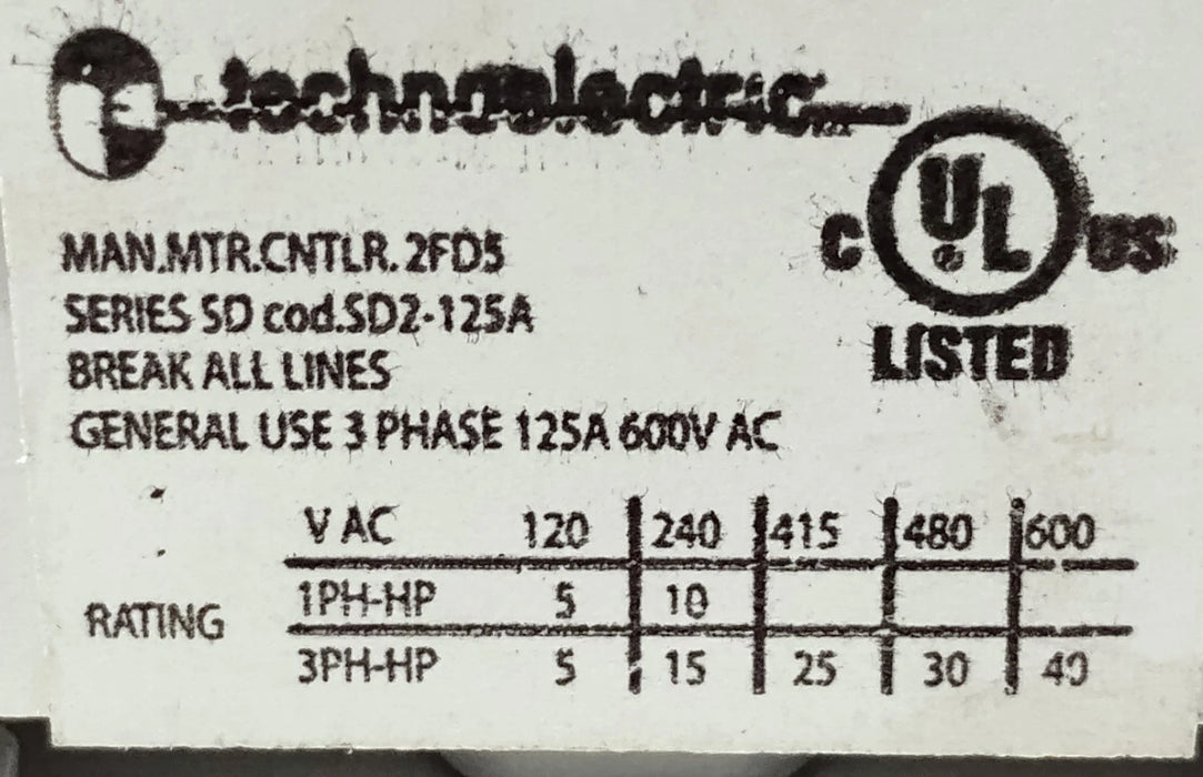 Technoelectric SDR-125-RR 600 V AC 125 A Rotary Knob Load Switch