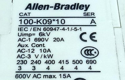Allen-Bradley 100-K09KJ10 3-Pole Mini Contactor w/ 24 V AC Coil