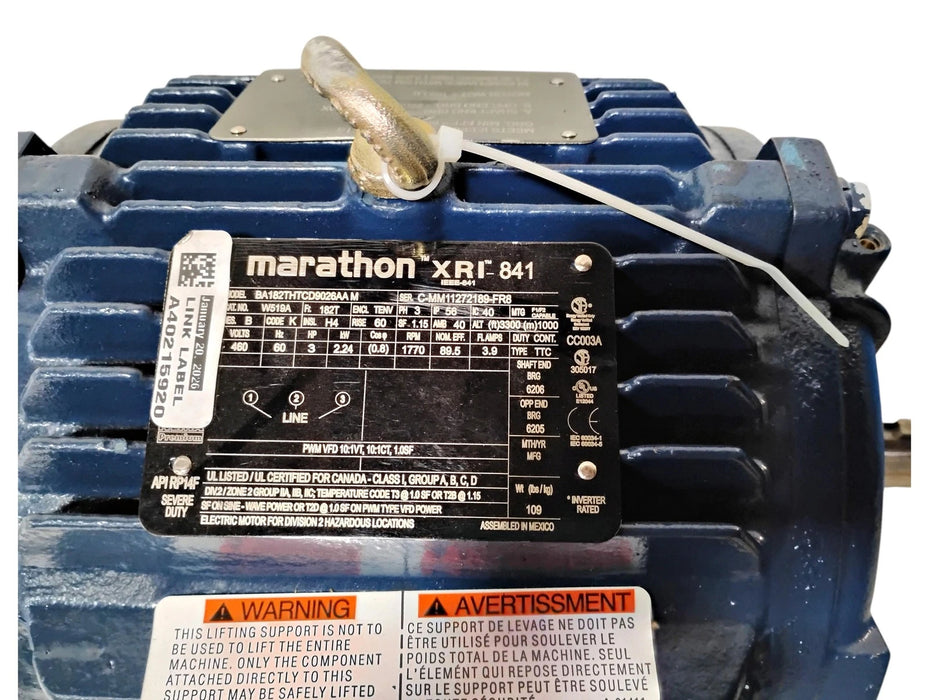 Marathon W519A 182THTCD9026 460 V 3 HP 1770 RPM 182T XRI-841 Severe Duty Motor