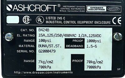 Ashcroft B424B 125/250/480 V AC 15 A Pressure Switch
