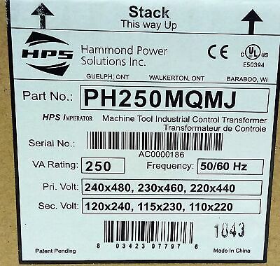 Hammond PH250MQMJ 250 VA Industrial Control Transformer