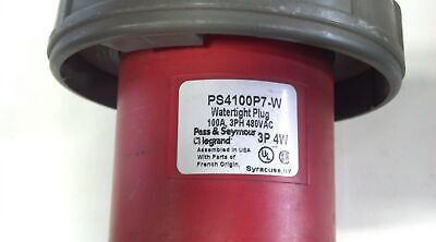 Pass & Seymour PS4100R7-W 480V 3PH 100A Watertight Receptacle w/ PS4100P7-W Plug