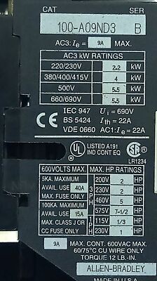 Allen-Bradley 100-A09ND3 Contactor w/ 193-BSA-90 Overload Relay & 110/120 V Coil