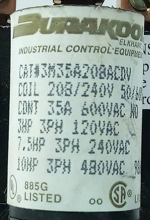 Durakool 3M35A208ACDV 120-480 V AC 35 A 3-10 HP Relay w/ 208/240 V Coil