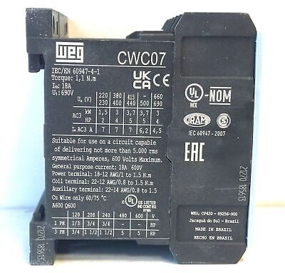 WEG CWC07-10-30C03 24 V DC 7 A IEC Miniature Contactor
