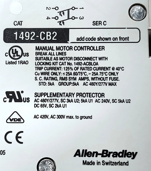 Allen-Bradley 1492-CB2-G150 480Y/277V 15 A 2-Pole Supplementary Protector