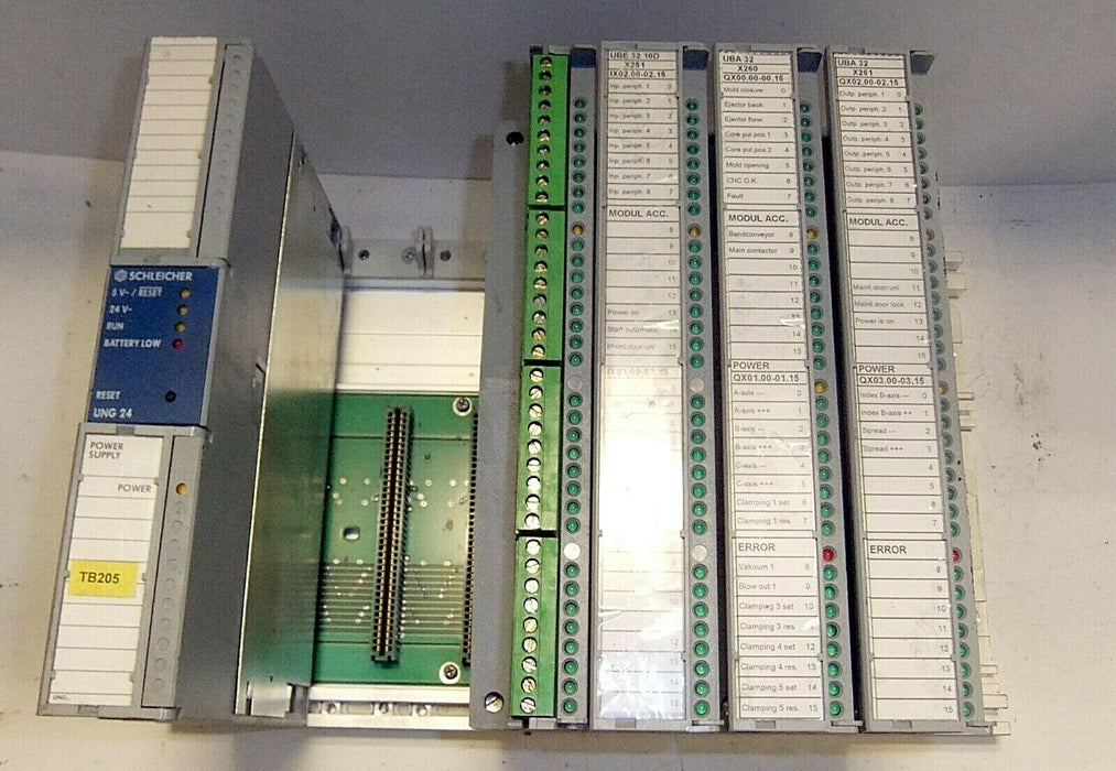 Schleicher 8 Slot Rack, 4 cards UBT-8 Power Supply UNG24 UBA32 (2