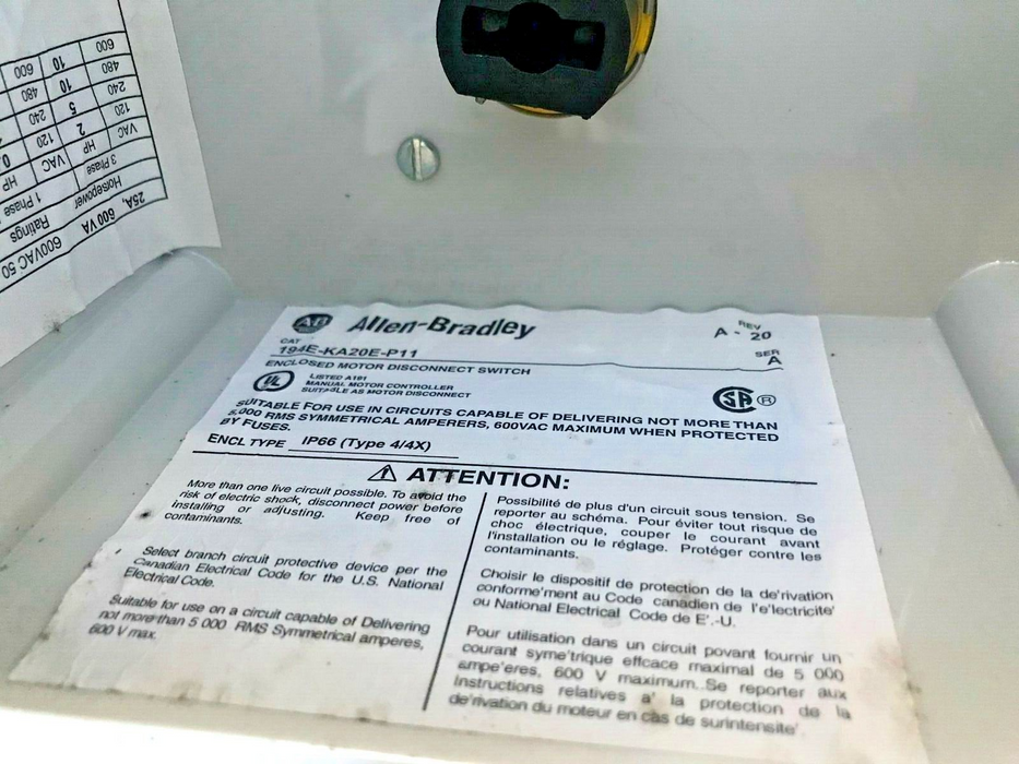 Allen-Bradley 194E-KA20E-P11 Enclosed Load Switch with 194R Handle