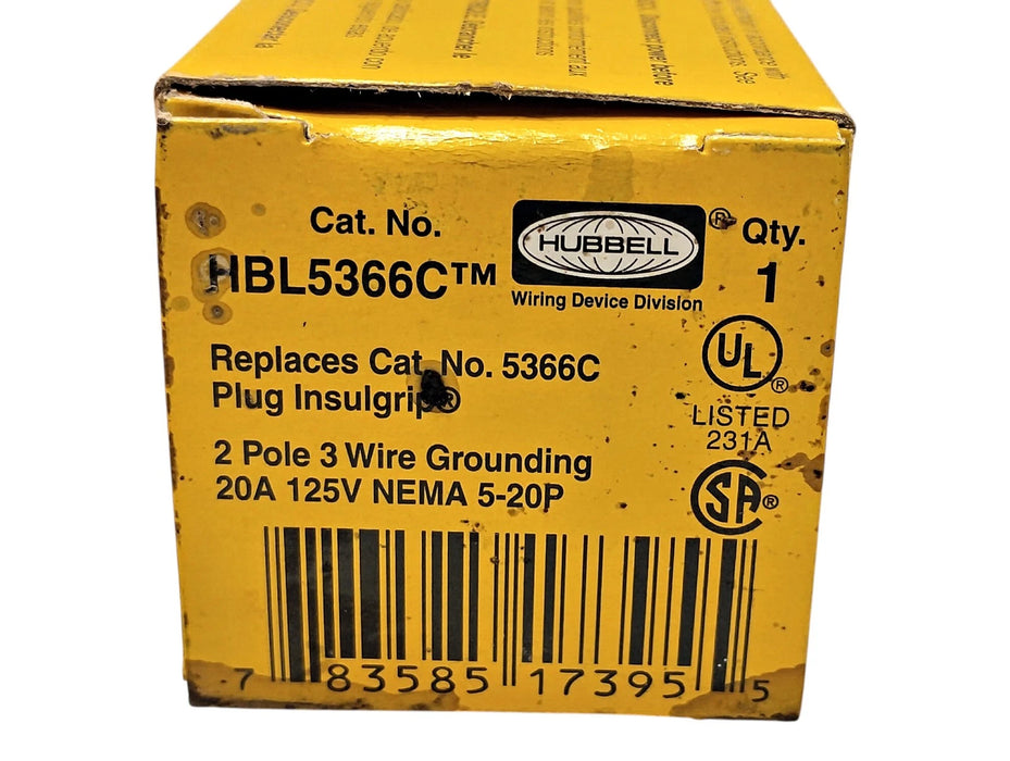Hubbell HBL5366C 125 V 20 A 2-Pole 3-Wire NEMA 5-20P Male Plug