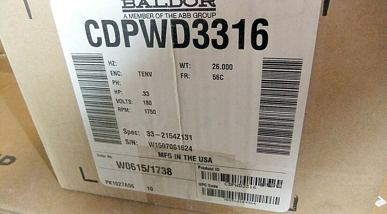 Baldor 1/3 HP Washdown Motor CDPWD3316