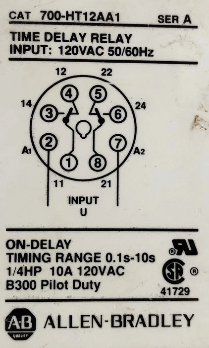 Allen-Bradley 700-HT12AA1 120 V AC 10 A 0.1-10 Sec Time-Delay Relay
