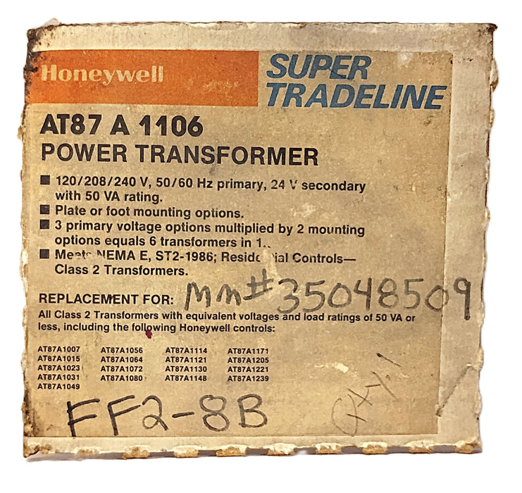 Honeywell AT87A1106 Step-Down Transformer w/ 120/208/240 VAC Input 24 VAC Output