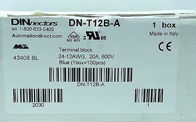 AutomationDirect DN-T12B-A DINnectors 600 V 20 A DIN Rail Terminal Blocks(100pc)
