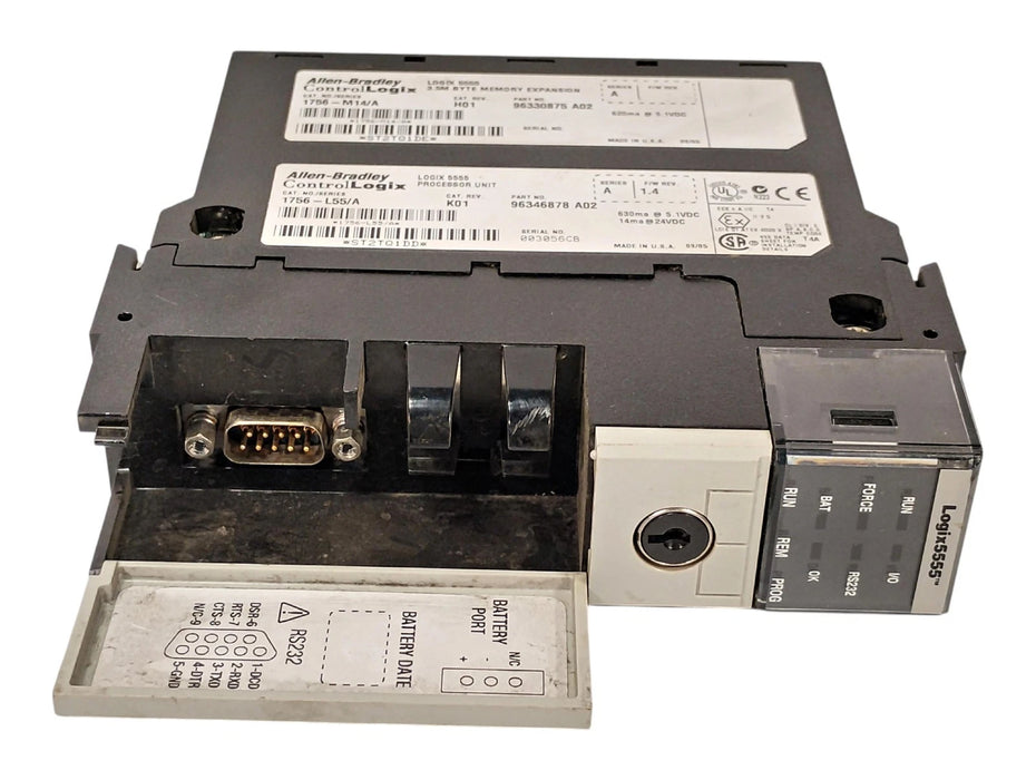 Allen-Bradley 1756-L55 Ser A Rev K01 PLC Processor w/ 1756-M14/A Memory Module