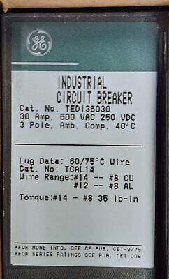 GE TED136030 30 A Industrial Molded Case Circuit Breaker