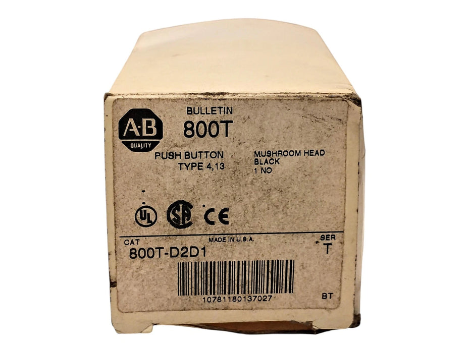 Allen-Bradley 800T-D2D1 Series T 30.5 MM Pushbutton w/ Mushroom Black Head
