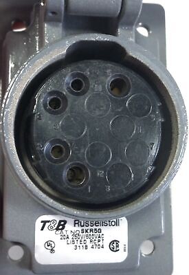 T&B Russellstoll SKR5G 20A 250VDC/600VAC 5-Wire Ever-Lok Grounded Receptacle