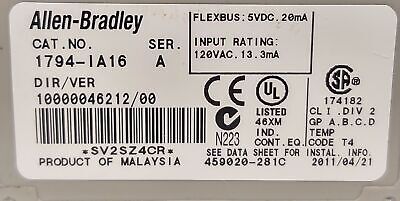 Allen-Bradley 1794-IA16 Ser A 120VAC PLC Input Module