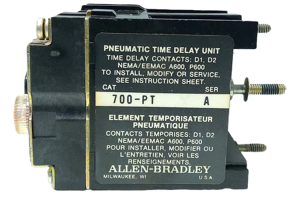 Allen-Bradley 700-PT 10 A 0.1-60 Seconds Pneumatic Time-Delay Relay Attachment