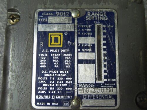 1 Square D 9012-ACW2 DIFFERENTIAL PRESSURE SWITCH