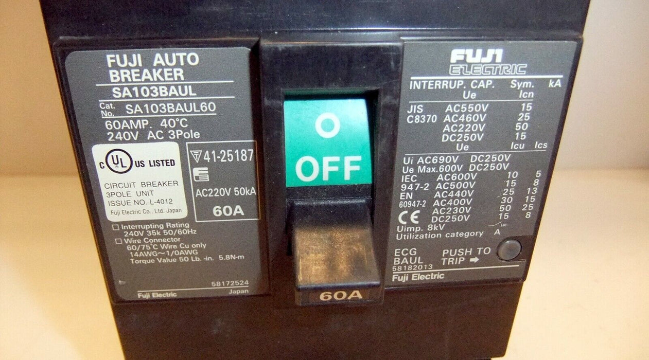 Fuji Circuit Breaker SA103BAUL60 3P 60A