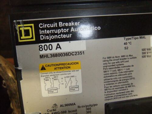 Square D Circuit Breaker 800A MHL3680036DC2351