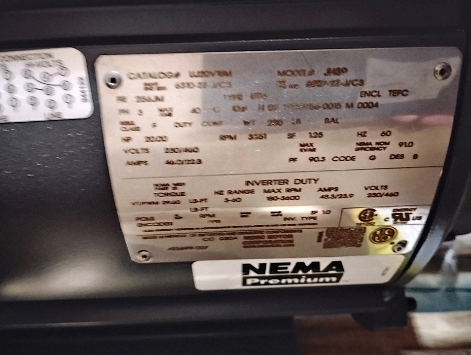 NIDEC US Motors UJ20V1BM 230/460 V 20 HP 3551 RPM 256JM TEFC Motor