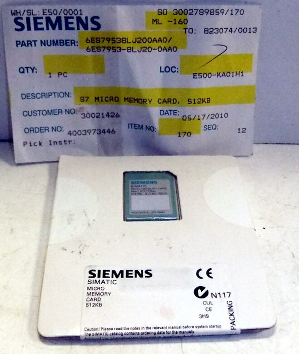 Siemens 6ES7953-8LJ20-0AA0 Micro Memory Card 512KB
