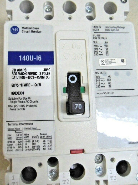Allen-Bradley 140U-I6C3-C70M Circuit Breaker 70 Amps