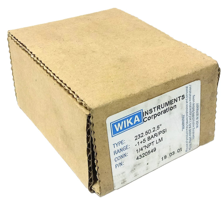 WIKA 4320549 232.50.2.5 (-1)-5 Bar (-14)-70 psi Stainless Steel Pressure Gauge