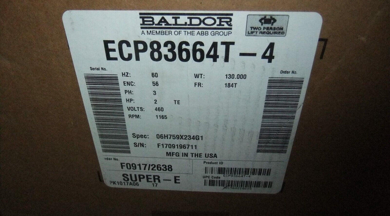 Baldor 2 HP Severe Duty Motor ECP83664T-4