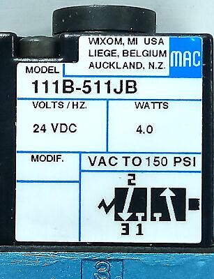 MAC Valves 111B-511JB 24 V DC 4 W VAC-150 psi Solenoid Valve