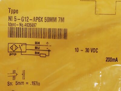 Turck NI5-G12-AP6X 50MM Inductive Proximity Sensor with 7 Meter Cable