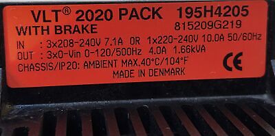 Danfoss 195H4205 VLT 2020 Pack Variable Speed Drive w/ EMC Motor Filter 195H4205