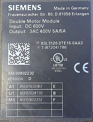 Siemens 6SL3120-2TE15-0AA3 Frequency Converter Double Motor Module