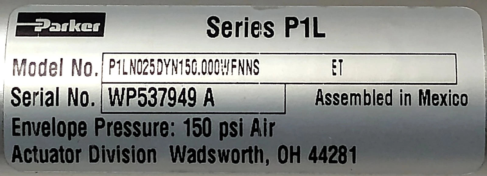 Parker P1LN025DYN150.000WFNNS ET Series P1L Pneumatic Cylinder