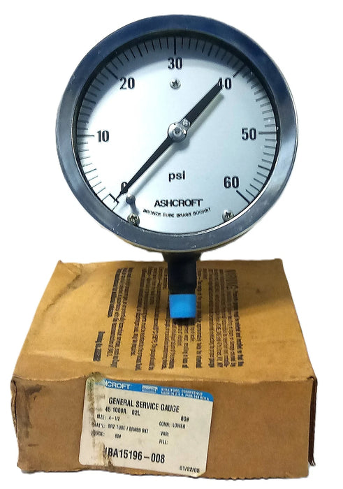 Ashcroft 45-1000A 02L 4.5 in 0-60 psi Air Pressure Gauge w/ 1/4 in NPT Port