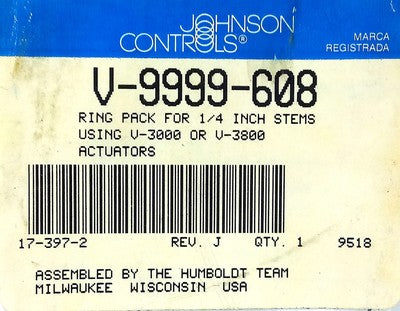 Johnson Controls V-9999-608 Ring Pack Kit for 1/4 in Stems