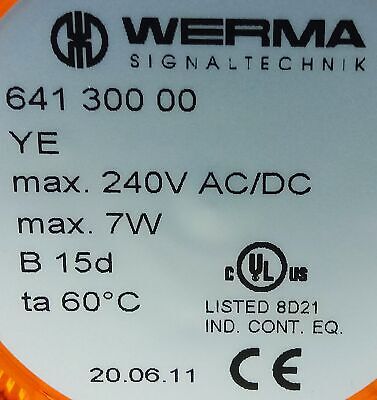 WERMA 641 300 00 240 V AC/DC 7 W Orange Stacklight Lampholder w/ Bulb