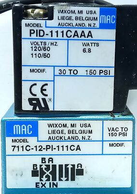 MAC Valves 711C-12-PI-111CA 110/120 V AC 6.8 W 30-150 psi Solenoid Valve