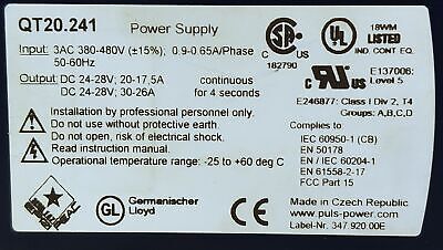 PULS QT20.241 Power Supply with New Style Quick Disconnects