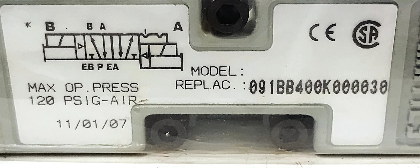 Numatics 091BB400K000030 120 psig Solenoid Valve w/ 110/120 V AC Coils